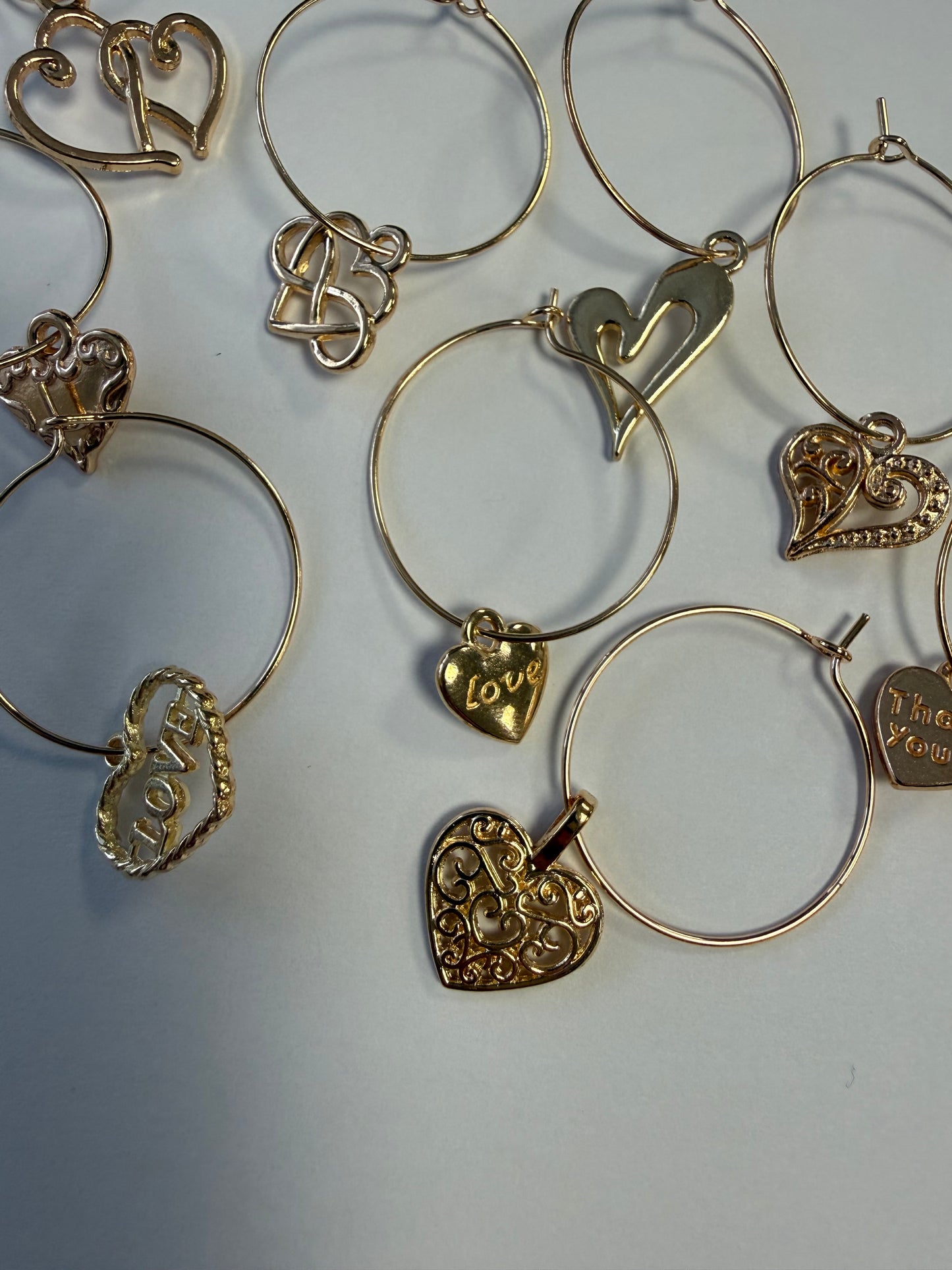 Heart Shaped Wine Glass Charms - set of 10