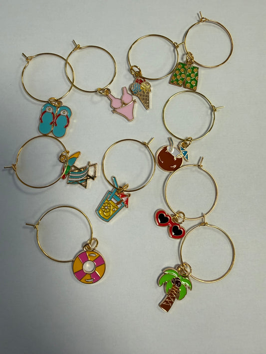 Summer themed wine glass charms, set of 4