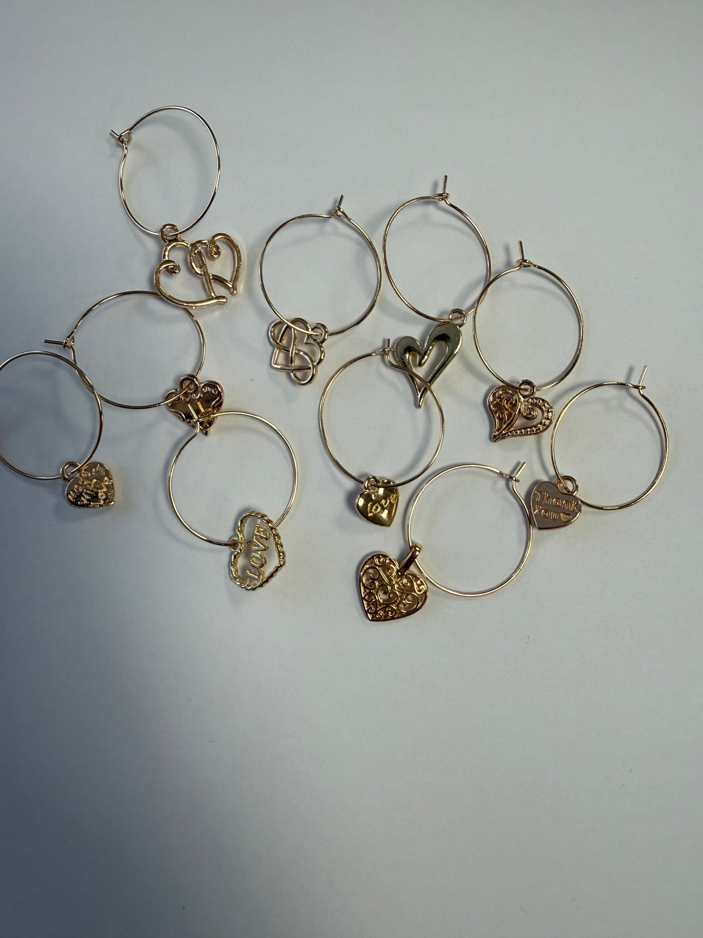 Heart Shaped Wine Glass Charms - set of 10