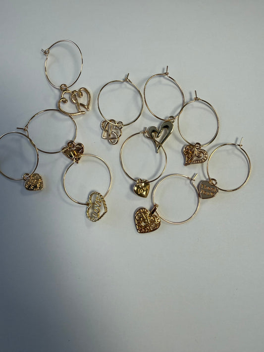 Heart Shaped Wine Glass Charms - set of 10