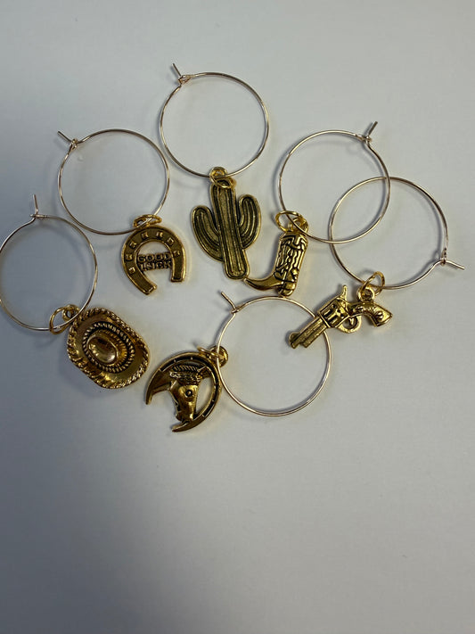 Cowboy themed wine glass charms - set of 6