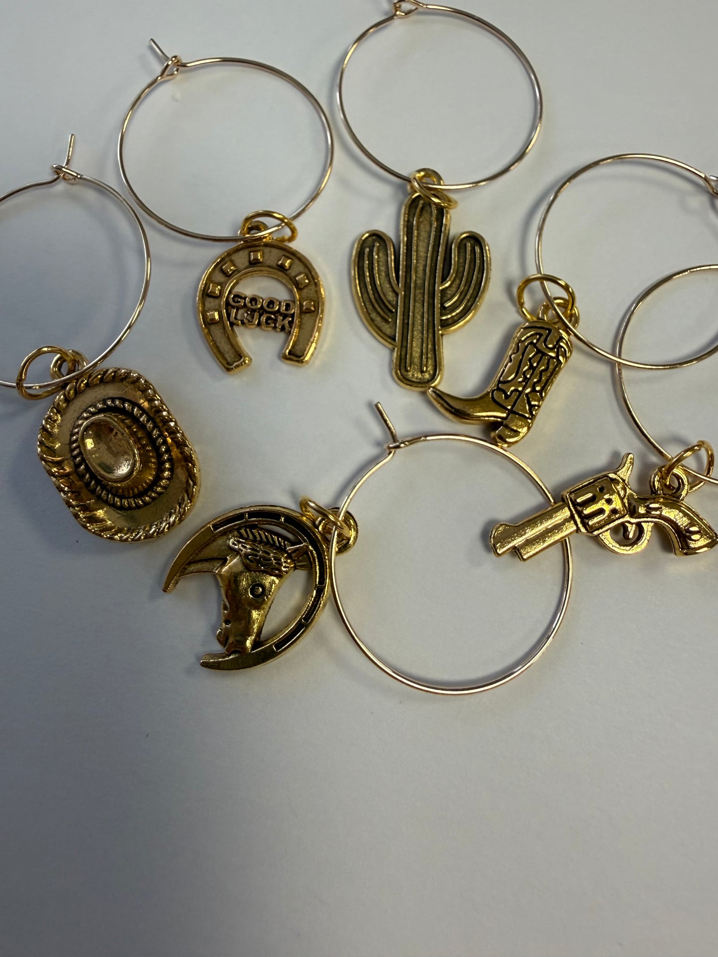 Cowboy themed wine glass charms - set of 6