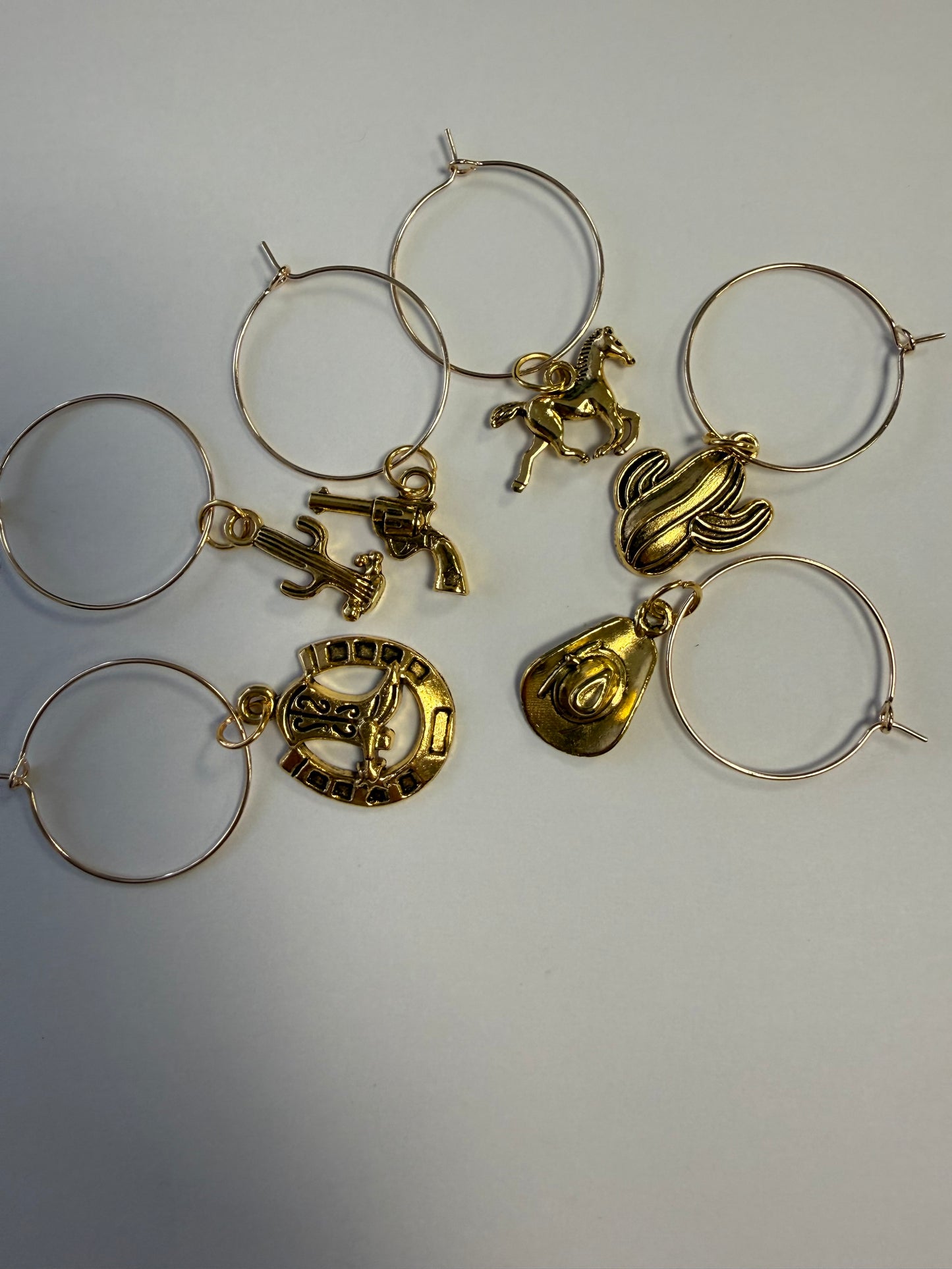 Cowboy themed wine glass charms - set of 6