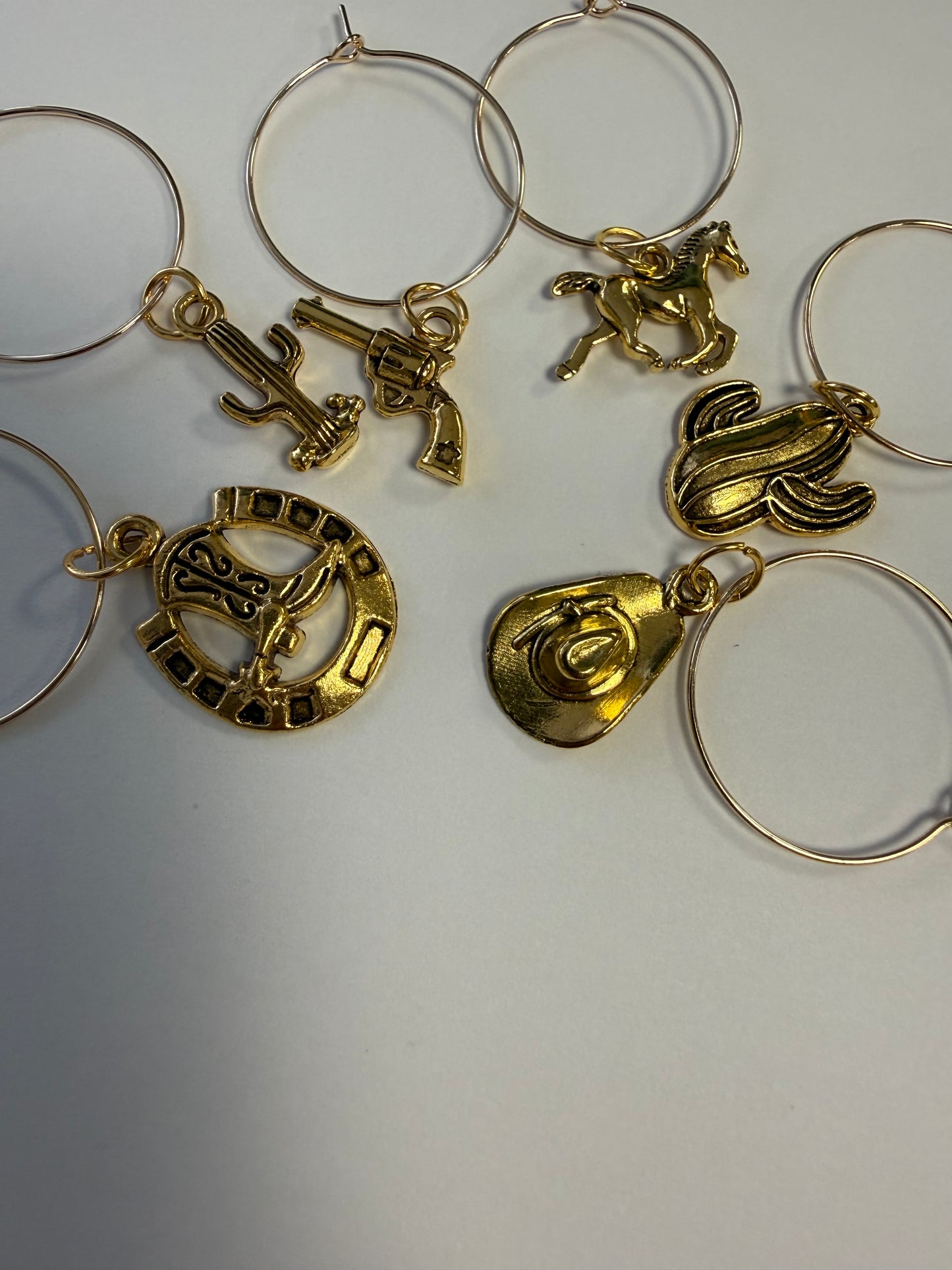 Cowboy themed wine glass charms - set of 6