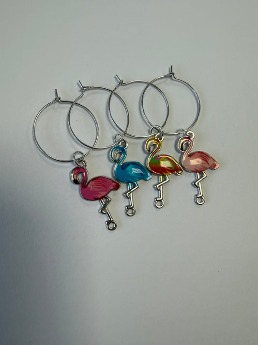 Flamingo Wine Glass Charms. Set of 4